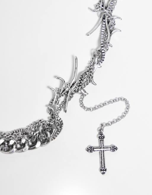 Reclaimed Vintage unisex tangled chain necklace with charms in silver, 4 of 4