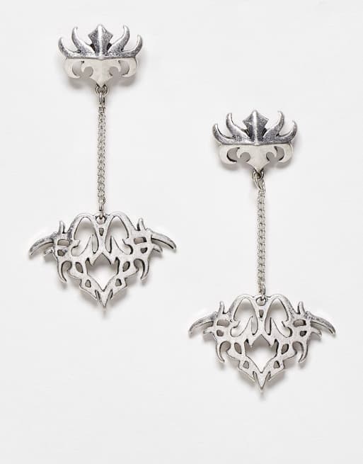 Reclaimed Vintage unisex tattoo drop earrings in silver