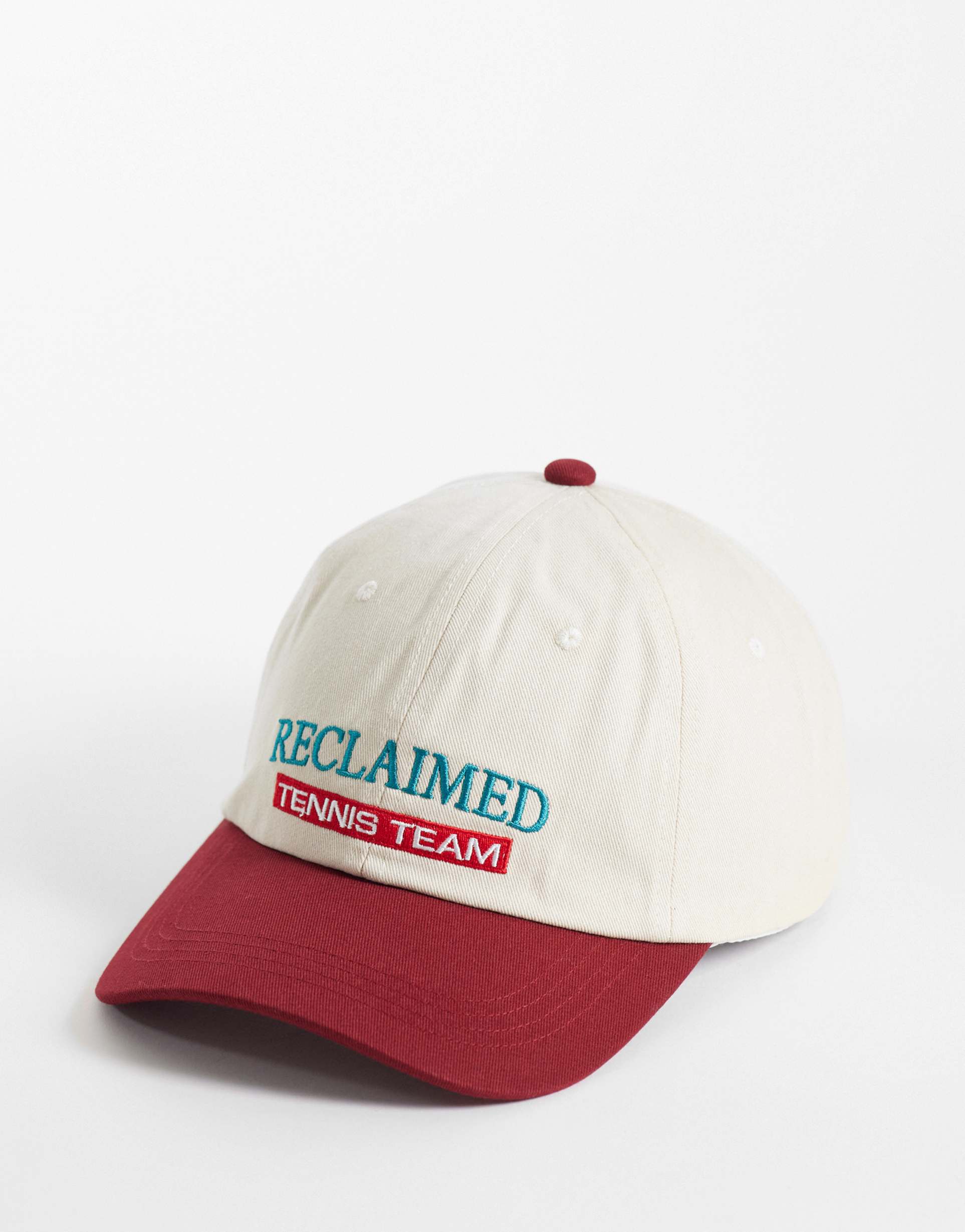 reclaimed vintage unisex tennis cap in cream and burgundy