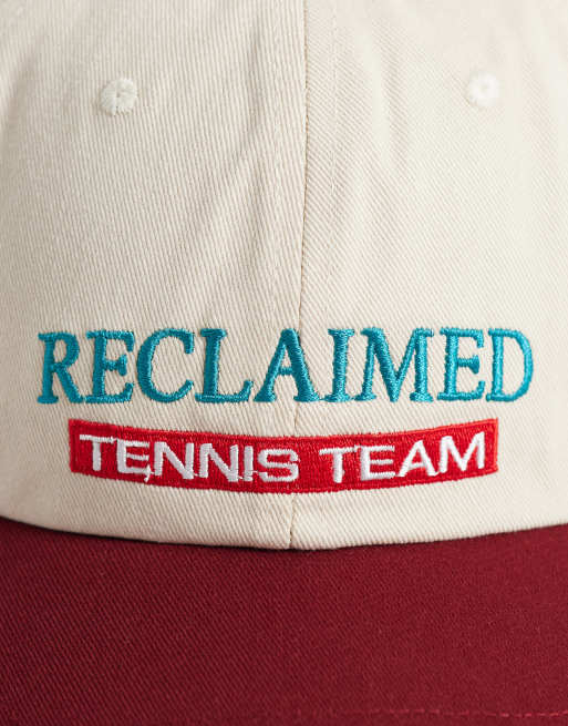 Reclaimed Vintage unisex tennis cap in cream and burgundy, 3 of 3