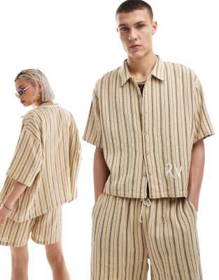 Reclaimed Vintage Unisex Textured Striped Shirt - Part Of A Set-brown