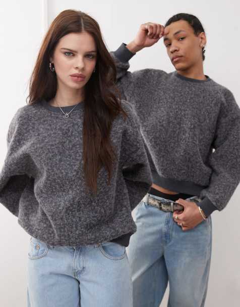 Reclaimed Vintage unisex textured sweatshirt in charcoal  - view 1