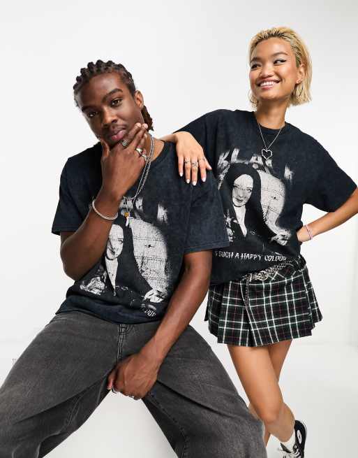 Reclaimed Vintage unisex The Adams Family Morticia licensed T-shirt in washed black