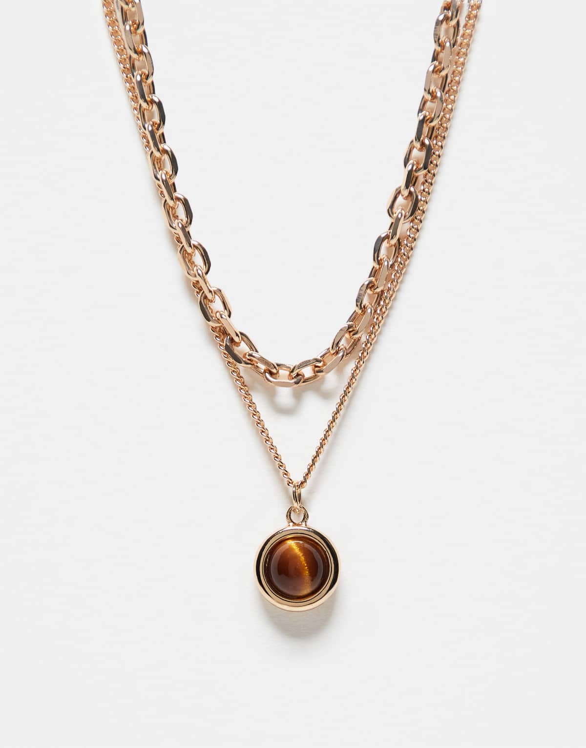 Reclaimed Vintage unisex tiger eye 2 row necklace in gold