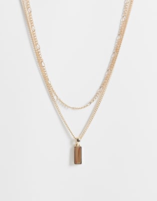 Reclaimed Vintage Unisex Tiger Eye 2 Row Necklace In Gold