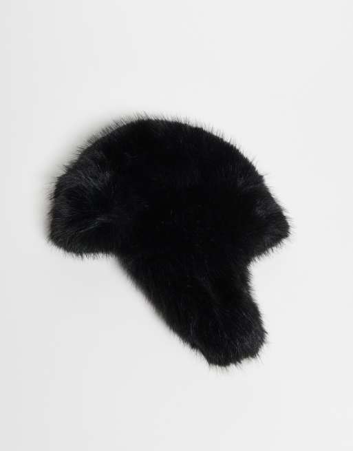 Reclaimed Vintage Unisex trapper hat in black faux fur