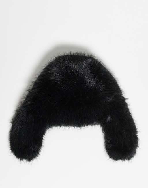Reclaimed Vintage Unisex trapper hat in black faux fur