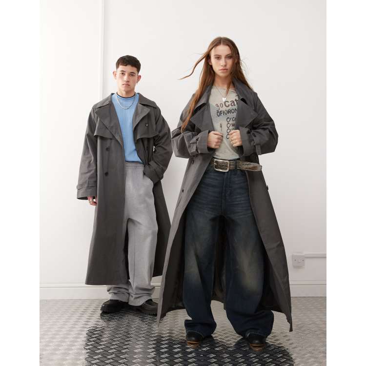 Reclaimed Vintage unisex trench with belt in charcoal | ASOS
