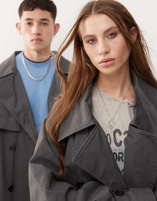 Reclaimed Vintage unisex trench with belt in charcoal | ASOS Reclaimed Vintage unisex trench with belt in charcoal | ASOS