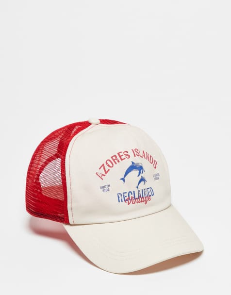 Reclaimed Vintage unisex trucker cap with dolphin print in red and cream - view 1