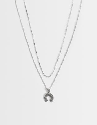Reclaimed Vintage Unisex Two Row Necklace Vintage Style Horse Shoe In Silver