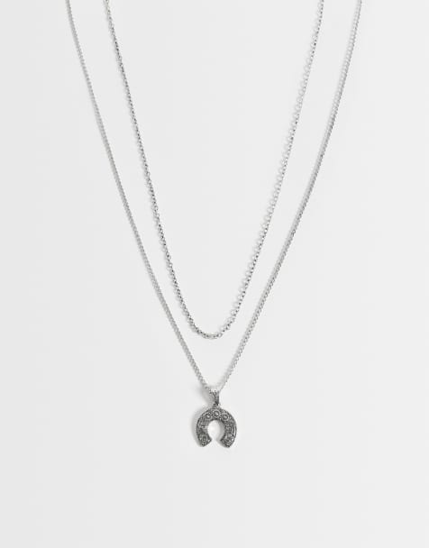 Reclaimed Vintage unisex two row necklace vintage style horse shoe in silver - view 1