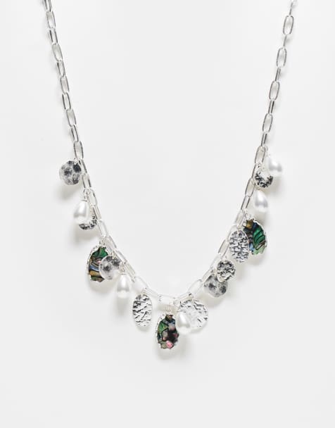 Reclaimed Vintage unisex ultimate charm necklace in faux pearl and shell - view 1