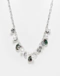[Reclaimed Vintage] Reclaimed Vintage unisex ultimate charm necklace in faux pearl and shell-Silver One Size silver