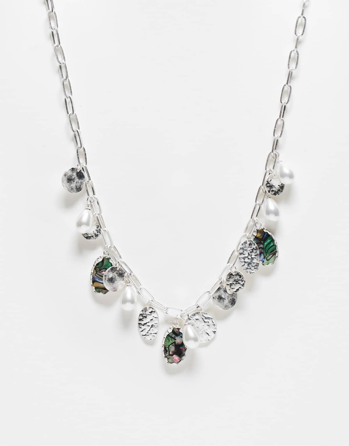 Reclaimed Vintage unisex ultimate charm necklace in faux pearl and shell