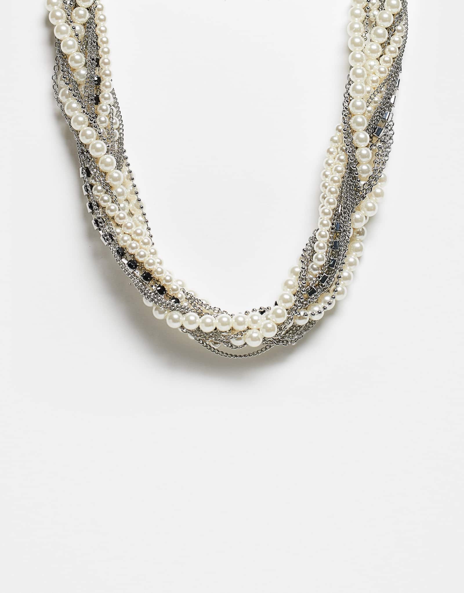 Восстановленное винтажное многослойное ожерелье унисекс ultimate с цепочками и искусственным жемчугом серебристого оттенка