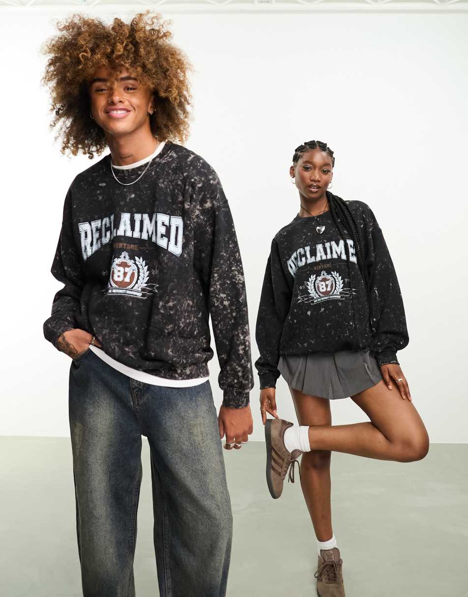 Reclaimed Vintage unisex varsity graphic sweat in acid wash