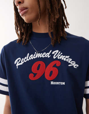 Reclaimed Vintage Unisex Varsity Oversized Tee In Navy