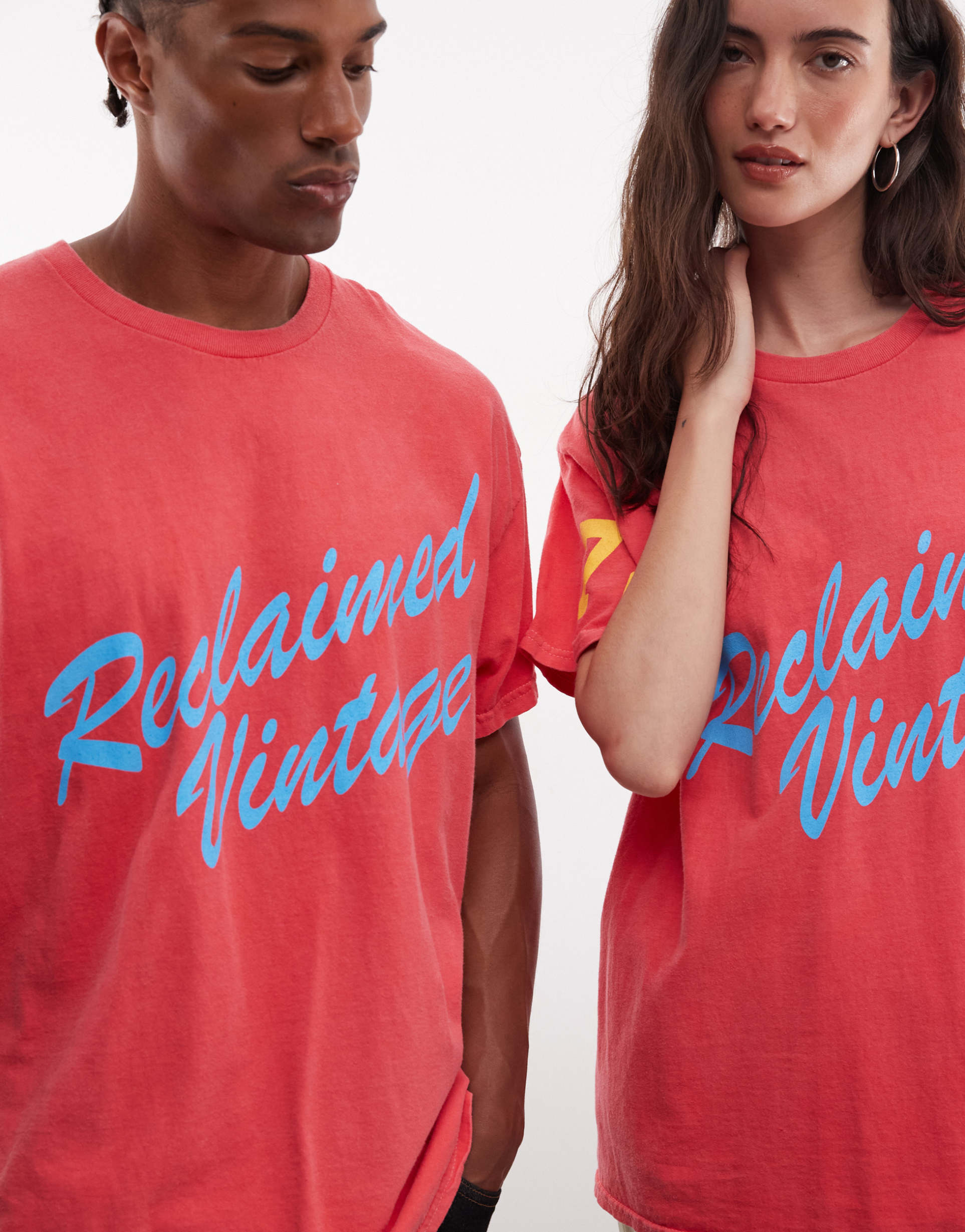 reclaimed vintage unisex varsity slogan t-shirt in red
