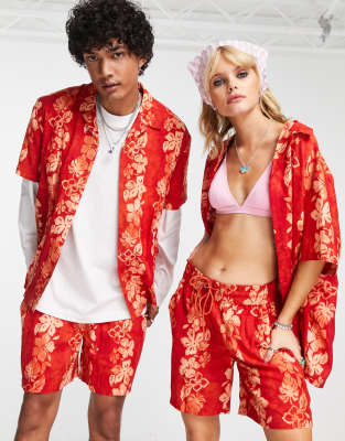 Reclaimed Vintage unisex viscose co-ord in hibiscus print