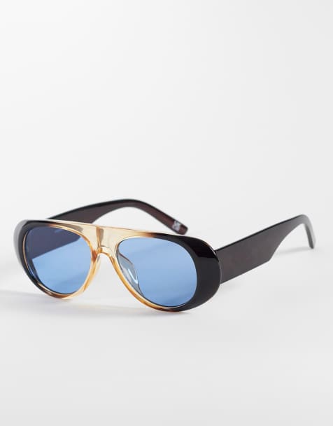 Reclaimed Vintage unisex visor aviator sunglasses with dark blue lens in ombre gray - view 1