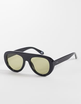 Reclaimed Vintage Reclaimed Vintage unisex visor aviator with green lens in black