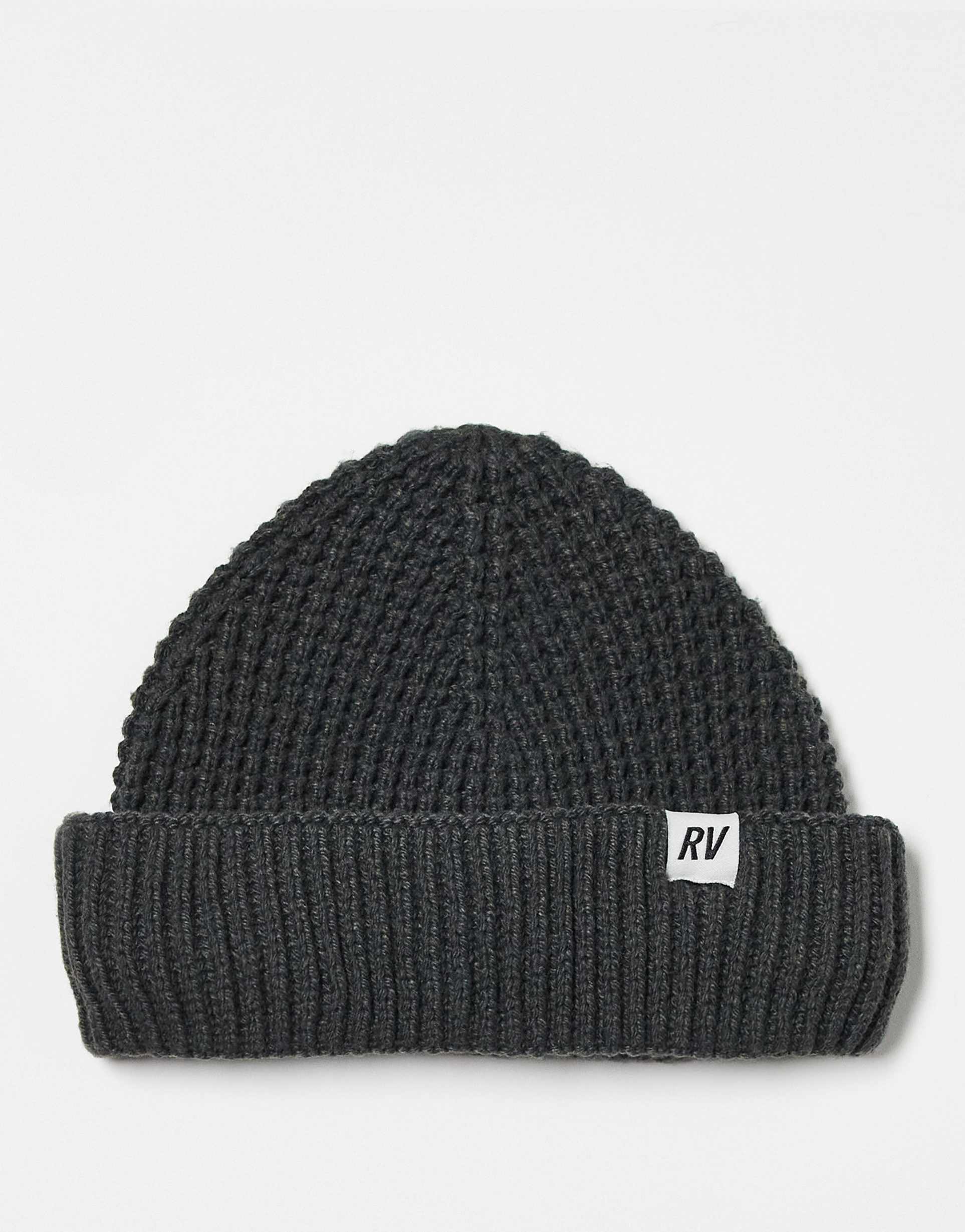 reclaimed vintage unisex waffle knit beanie in charcoal