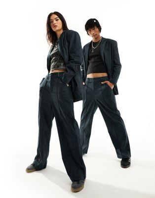 Reclaimed Vintage unisex washed cord straight leg trousers in charcoal co-ord-Grey