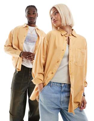 Reclaimed Vintage Unisex Washed Denim Shirt In Mustard-yellow