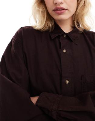 Reclaimed Vintage unisex washed oversized denim shirt in burgundy