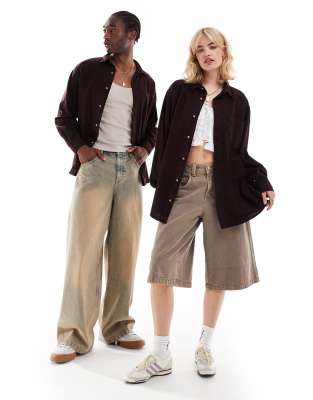 Reclaimed Vintage unisex washed oversized denim shirt in burgundy