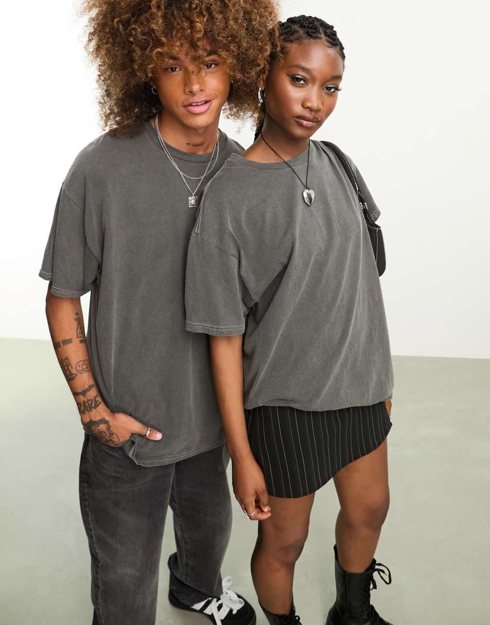 Reclaimed Vintage unisex washed oversized t-shirt in charcoal