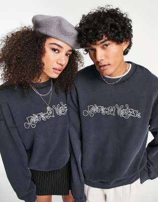 Reclaimed Vintage Unisex Wavy Logo Sweat In Washed Black