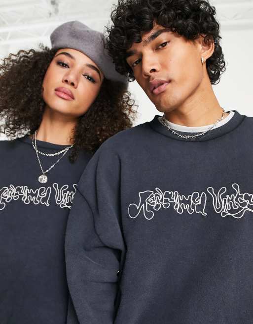 Reclaimed vintage sweat with logo sales embroidery and taping in black