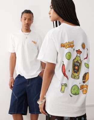 Reclaimed Vintage - Unisex - Weißes Oversize-T-Shirt mit „Spicy Tequila"-Print