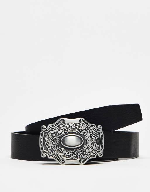 Reclaimed Vintage unisex western buckle belt in black