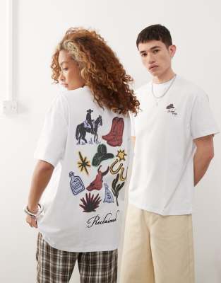 Reclaimed Vintage Unisex Western Cowboy Back Graphic Tee In White