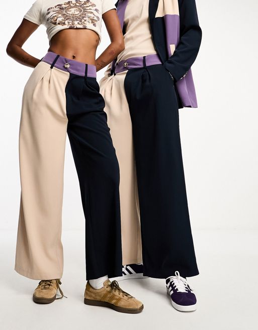 Reclaimed Vintage unisex baggy pants in color block with cord detail