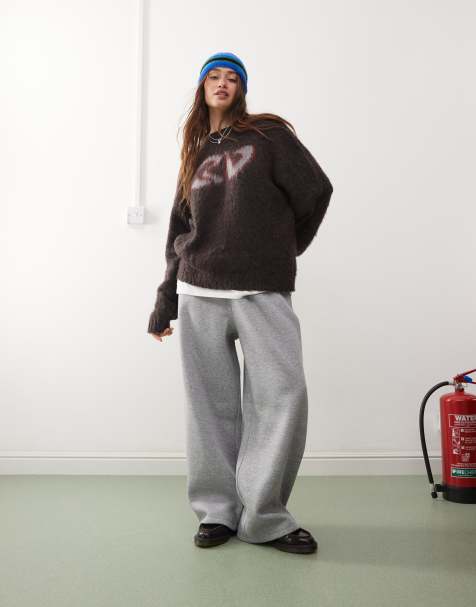 Reclaimed Vintage unisex wide leg joggers in grey marl - view 1