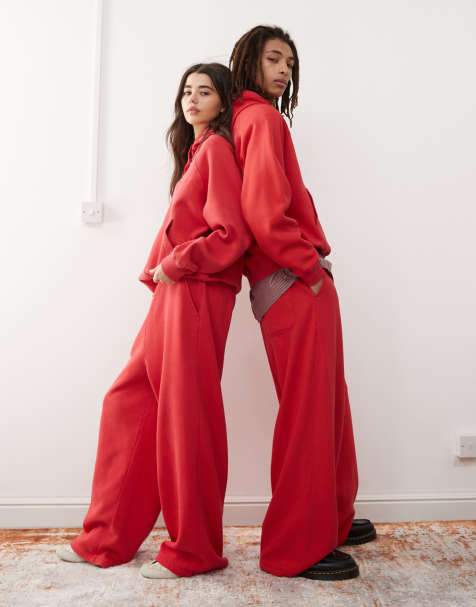 Reclaimed Vintage unisex wide leg oversized joggers in berry red 