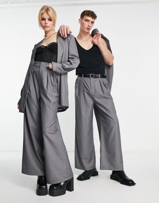 Reclaimed Vintage unisex wide leg trousers co-ord in beige grey - ASOS Price Checker