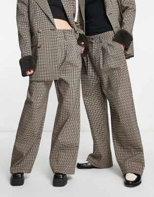 Reclaimed Vintage unisex wide leg pants in check - part of a set-Multi