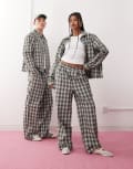 [Reclaimed Vintage] Reclaimed Vintage unisex wide leg pants in green check (part of a set)-Multi S green check