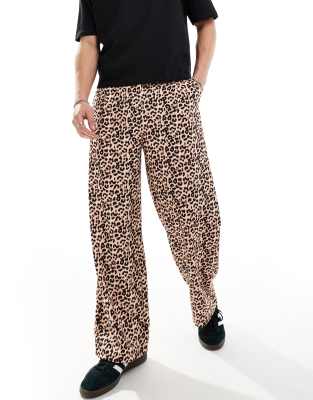 unisex wide leg pants in leopard print-Multi