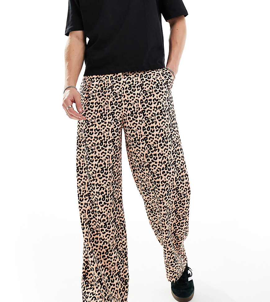 Reclaimed Vintage Unisex Wide Leg Pants In Leopard Print-multi In Brown