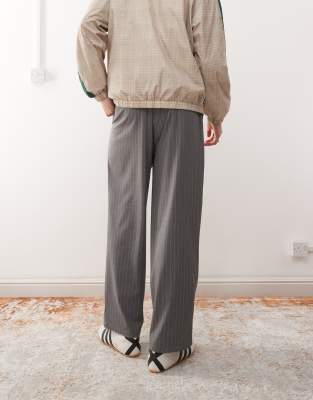 Reclaimed Vintage Unisex Wide Leg Pinstripe Pants-gray In Gray