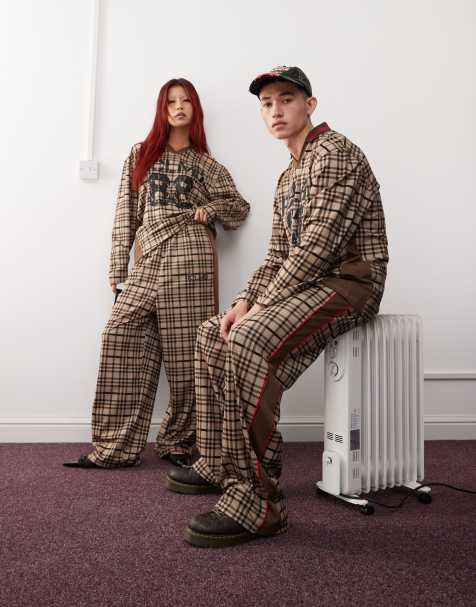 Reclaimed Vintage unisex wide leg sports jogger in check print - view 1