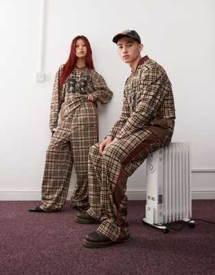 Reclaimed Vintage Unisex Wide Leg Sports Sweatpants In Check Print-multi