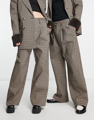 Reclaimed Vintage unisex wide leg trousers co-ord in check-Multi