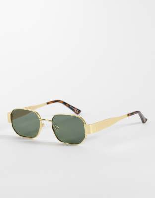 Reclaimed Vintage Unisex Wire Frame Sunglasses With Built Up Sides In Gold
